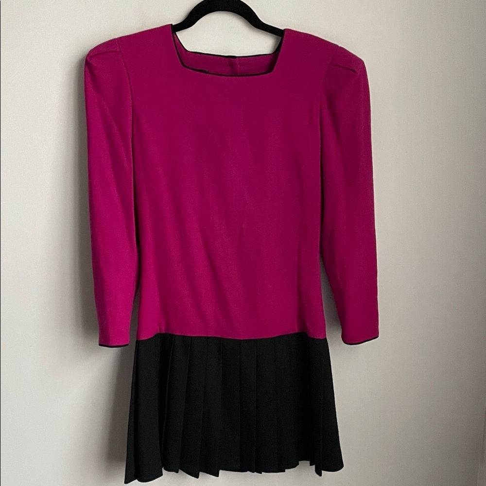 Carolina Herrera Stanley Korshak Pink and Black Wool Dress Size 6
